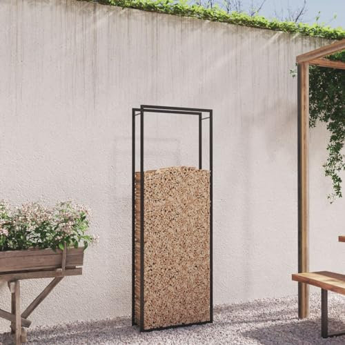 ZEYUAN Brennholzregal, Kaminholzregal, Brennholz Regal Außen, Holzregal, Kaminholz Ablage Innen, Outdoor Firewood Racks, Mattschwarz 80x28x222 cm Stahl