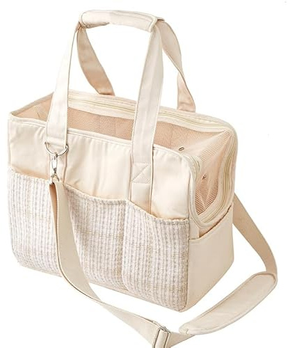 Sac Transport pour Chat Chien 5kg, Sac Bandoulière à Main Transporteur Souple pour Petit Moyen Animal, Portable Pliable Spacieux et Respirant, Caisse Léger Mode pour Voyage en Train Voiture Avion