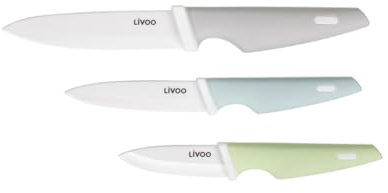 Livoo - 3 couteaux céramique MEC137-7,5 cm, 10 cm et 12,5 cm, céramique, manche soft touch, ergonomiques, compatibles lave-vaisselle