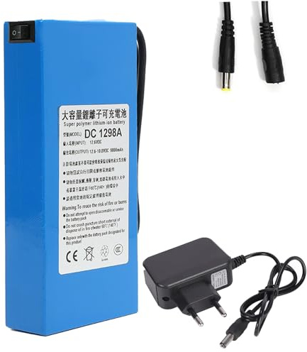 HSSYTZOUL Batería Recargable De Iones De Litio DC 12 V 9800Mah Batería Portátil De Polímero De Litio Adecuada para Fuentes De Alimentación De 12 V con Cargador,Azul,12V