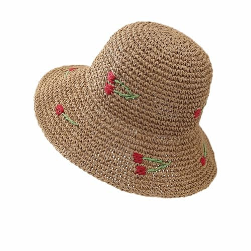 Strohhut Damen Sommerhut Faltbar Strandhut Breite Krempe Sonnenhut Atmungsaktiv Strohmütze Anti-UV Fischerhut Bohemia Weich Partyhut für Reisen Urlaub Strand Outdoor