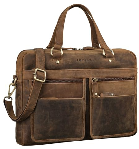ROYALZ San Francisco axelväska läder herr laptopväska 13-14 tum vintage messenger business väska, Nevada Brun, L