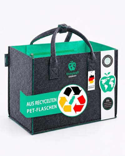 freegreen® GERMANY Einkaufstasche aus recycelten PET-Flaschen mit integrierter Innentasche I 100% nachhaltig & umweltbewusst I (Dunkelgrau/Grün, 30x25x25cm)
