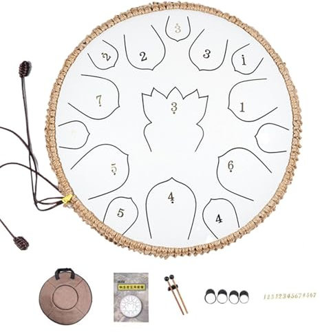 BAMFY Stahlzungentrommel 13 Zoll 15 Ton Handtrommel Mit Tasche Schlägel Schlägel Musikbuch, Klangheilung Perkussionsinstrument Für Zen, Unterhaltung(13 inch 15 note,Weiß)