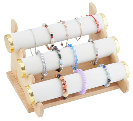 SUPERFINDINGS 3 Tier Schmuckarmband Display Ständer Aus Samt Armbandhalter Uhrenarmband Bar Abnehmbarer Weißer Uhrenhalter Schmuckaufbewahrungsständer Für Haargummis Uhr