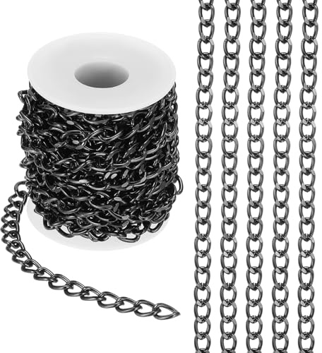 PATIKIL 16,4 fot aluminium pansarkedjor vridna länkar, 11 x 8 mm pansarkedja spole smycken tillverkning kedjor hantverkskedja för halsband armband örhänge, svart