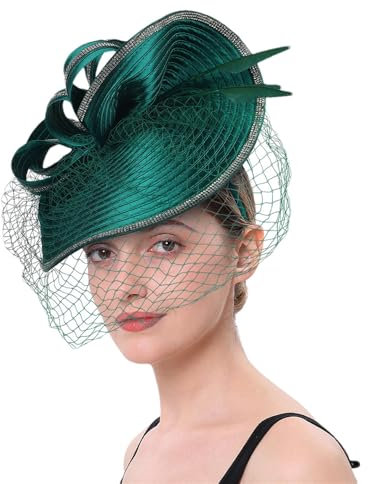 Dvbfufv Damenhüte Derby mit Schleier Stirnbänder Teeparty Hut Dame Fascinator Kirchenhüte, En8, Einheitsgröße
