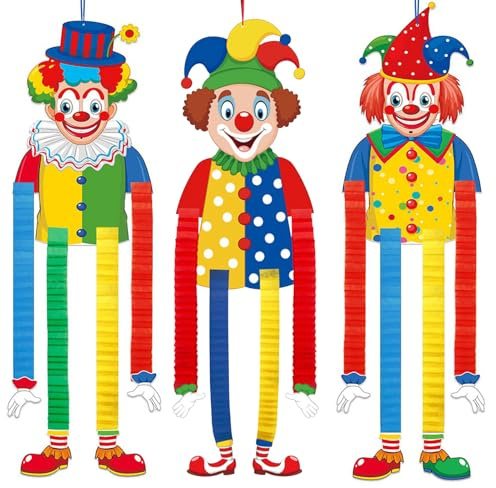 3pcs Clown Deko Karneval,Clown Banner Karneval,Clown Deko Hängend | Clown Luftschlangen Karneval Girlande Deko für Karneval,Fasnacht, Zirkus Deko,Fasching und Kinderpartys