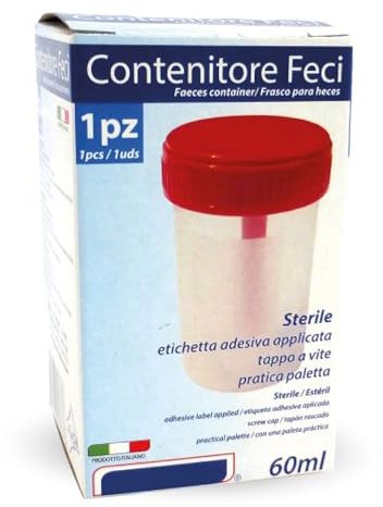 Sicignano | Recipientes estériles para orina y heces, con tapón de rosca, escala graduada, etiqueta adhesiva, higiénicos desechables para análisis médicos (contenedor heces, 3, unidades)