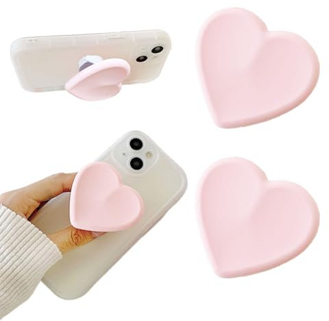 Vilbocr 2PCS Heart-Shaped Silicone Mobile Phone Grip Stand, Collapsible Cellphone Finger Grip Holder for Smartphone Tablet Cell Phone Accessory Compatible phone case (Pink)