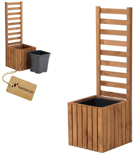 Pflanzkübel mit Rankgitter Spalier mit Pflanzkasten Blumenkasten aus Holz für Garten Balkon Terrasse Hochbeet mit 18L Kunststoff-Pflanzeneinsatz (vertikal-braun, 36x36x35 H115)