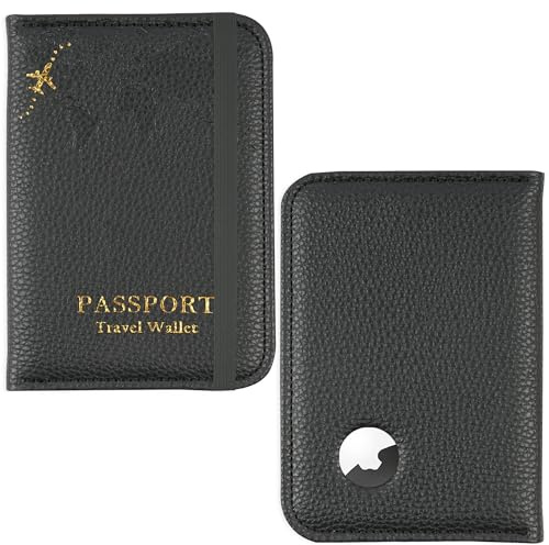 Czzmy Reisepasshülle, Airtag Reisepass Geldbörsen Kunstleder Passhülle Schutzhülle Tasche für Damen Herren, Reisedokumente,Geschenk Passinhaberdeckel Karteninhaber(1-Lichie Schwarz)