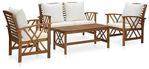 IKAYAA Gartenmöbel Set Holz Stühle mit Tisch Wetterfest Lounge Bank Stuhl Tisch Gartenset Sitzgruppe Sitzmöbel Gartenbank Beistelltisch Gartengarnitur-Weiß-Bank + 2X Sessel + Tisch-2