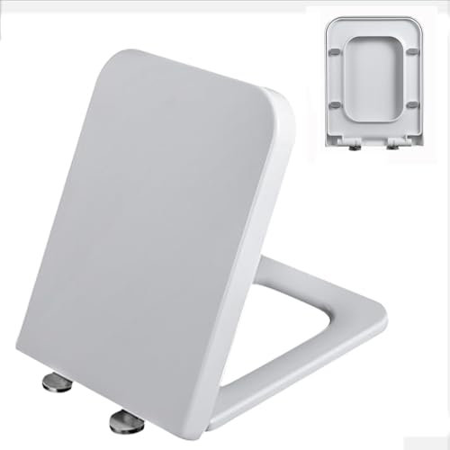 Brigtviee Lunette WC Clipsable,SièGe De Toilette en PolypropylèNe,Abattant De Toilette Rectangulaire Blanc avec Frein De Chute, Amovible,Installation Facile,Quick Release,Carré,04F