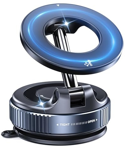 Jkoailiwi Magnetic Car Phone Holder for MagSafe, 360° Rotating Foldable Dashboard & Windscreen Phone Mount, Strong Suction Cup Car Accessories Compatible with iPhone 17/16/15/14/12 & Android Devices