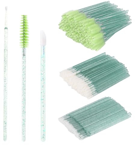 300 Pcs Spoolies Mascara Wands Lip Brushes Micro Swabs Applicator, Disposable Eyelash Brushes Lipstick Tester Makeup Applicator Tool Green