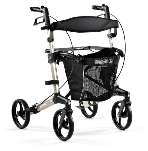Helping Hand GEMINO 30 M Rollator, Walker, Walking Aid Adjustable Height, Scarlett Red, Carbon Fibre, Lightweight Walking Frame with Seat & Bag (Champagne, Gemino30M)