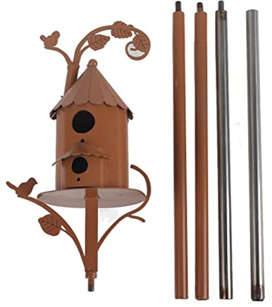 Metal Bird House with Pole Rustic Cottage Hummingbird House, Distressed Metal Birdhouse for Garden Decor, Outdoor Yard Art Stake, Weather Bird Feeder (B)