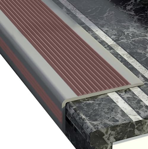 Antirutsch-Treppenkantenprofil, Selbstklebend Winkelprofil Anti-Rutsch Treppenkante 50x20mm, Flexible PVC-Gummistufen-Kantenleiste(Brown,100cm/3.3ft)