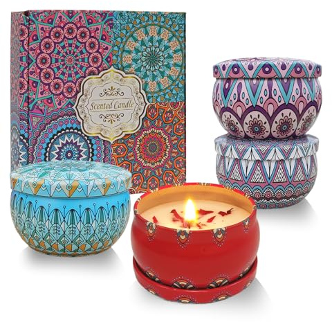 Scented Candles Gift for Women, Candles Gift Set,Portable Travel Tin Candle,4 Pack Soy Wax Candles for Mother Day, Christmas, Birthday, Valentine Day, Bath, Yoga