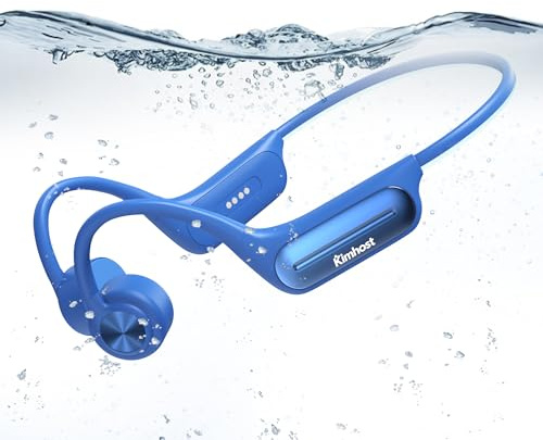 KIM HOST Swimming Bone Conduction Open-Ear Headphones Bluetooth 5.3 Sport Headset 32GB MP3 Player IP68 Waterproof for Daily-Life, Running, Hiking, Cycling (Blue)