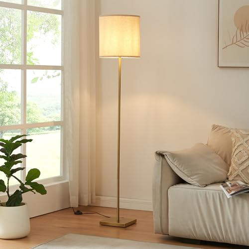 lux.pro Lámpara de Pie Fildholm para Sala Despacho Dormitorio Oficina Lámpara de Suelo Decorativo Pantalla Cilíndrica de Textil 1x E27 60 W Metal 157 x 32 x 32 cm - Efecto Lino/Latón