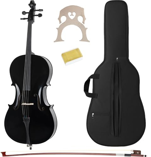 Classic Cantabile CP-100BK, set per violoncello 4/4: corpo in acero, tavola in abete, cordiera in carbonio; 4 microaccordatori, arco e custodia. Ideale per principianti e amatori. Nero