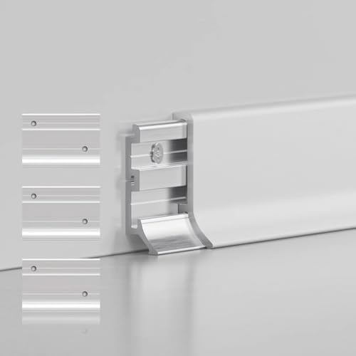Tiras de aluminio para molduras de suelo de 125 cm, paquete de 2 zócalos para protección de esquinas, decoración y reparación de zócalos, color blanco, 40 mm x 125 cm, duraderas y elegantes