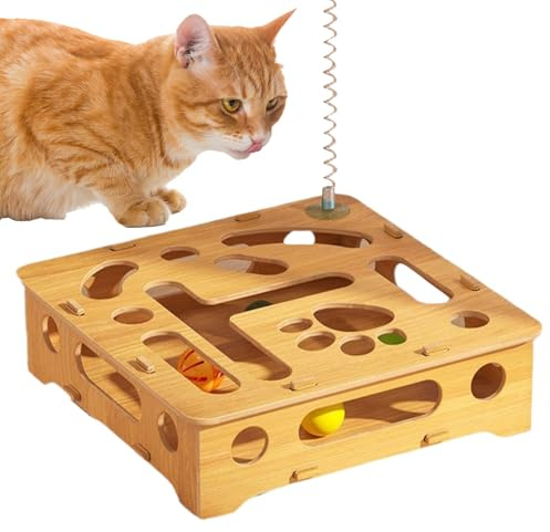 Interaktives Katzenspielzeug & Leckerli-Spender,holz Katzenspielzeug Intelligenzspielzeug Für Katzen,Katzen Krallenpflege Spielzeug Für Kätzchen,Für Wohnung Wohnzimmer Haustiere Training Bewegung