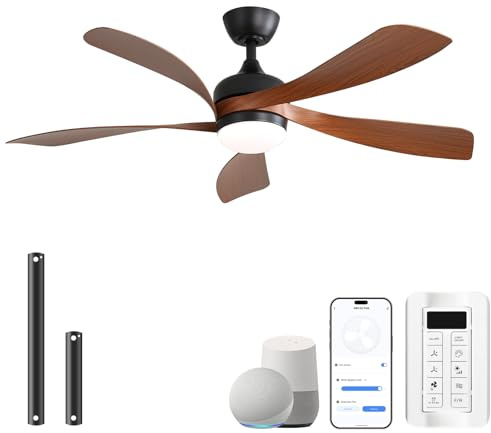 Sofucor 132 cm Smart Deckenventilator mit Beleuchtung,Alexa/APP | Deckenventilator mit Licht, Fernbedienung, 3 Farbtemperatur, Timer, 6 Geschwindigkeiten, Leise DC für Wohnzimmer