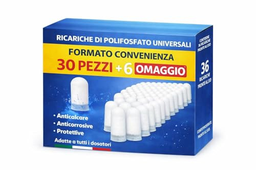 Polifosfati Anticalcare Universali per Dosatore Caldaia | Ricarica di Ricambio per Protezione Elettrodomestici e Impianti | Made in Italy | Set Scorta 36 Pezzi