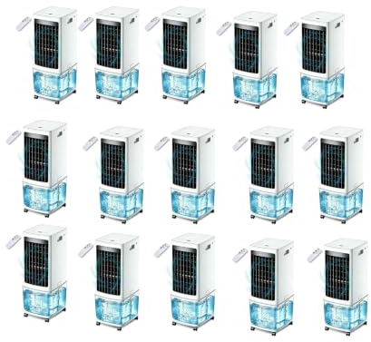 Portable Evaporative Air Cooler with Remote Control, 12L Water Tank, 1000m³/h Airflow 3-in-1 Cooling Fan Humidifier Purifier, 3 Speeds, 7.5H Timer, 65cm Mobile AC Unit for Home Office, 2 Ice Boxes