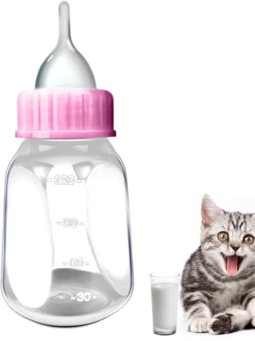 Botella de leche para gatitos, kit de botella para mascotas de 120 ml, líquido con tetina de silicona reemplazable, mini tetina para gatitos, cachorros, conejos, animales pequeños, herramienta de