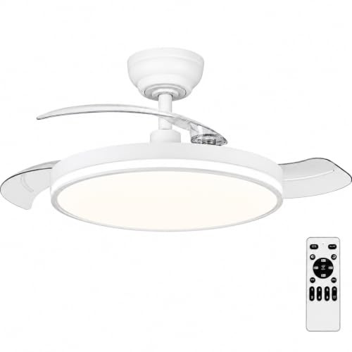 MARSI Ventilatore da Soffitto con Luce 106 cm e Pale Retrattili | Dimmerabile Lampada Ventilatore da Soffitto con Telecomando per Camera da Letto, Soggiorno e Cucina 6 Velocità