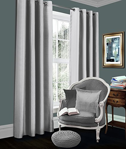 Artistic Fashionista Limited Luxurious Quality Fully Lined THERMAL BLACKOUT EYELET CURTAINS Readymade Ready To Hang Ring Top Pair Of Curtains (66 x 90, Silver)