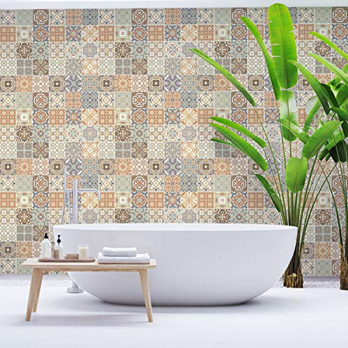 Ambiance Sticker Vinilos Autoadhesivos, Decoración de Paredes, Adhesivos de Azulejos para Baño y Cocina Azulejos de Cemento Olka - 24 Vinilo Azulejos de 20 x 20 cm