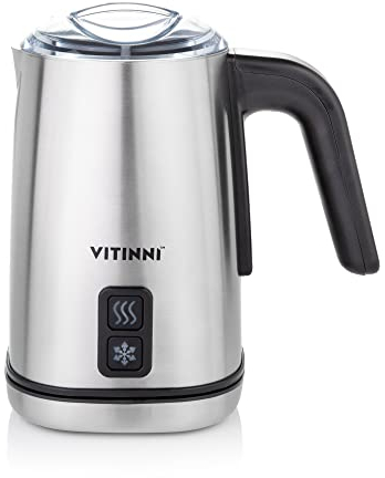 Vitinni Milk Frother - Automatic Velvetiser, Stainless Steel, Hot and Cold Drinks Heating Function, Hot Chocolate Machine, 500w, 350ml Capacity, Silent Operation, Non Stick Milk Steamer