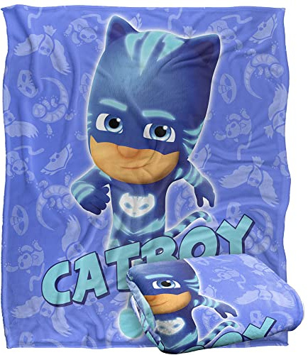 PJ Masker barnfilt, 152 x 127 cm Catboy karaktär silkeslen känsla supermjuk överkastfilt