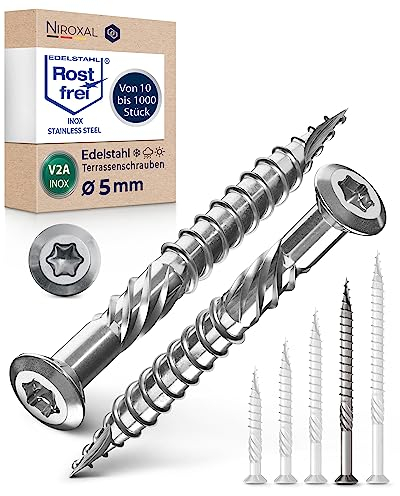 Tornillos de cabeza alomada Torx para terraza, 5 x 70 mm, acero inoxidable, 5 mm de grosor, 100 unidades, tornillos Torx de 70 mm de largo, tornillos de acero inoxidable para madera V2A