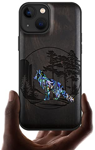 Carveit Coque magnétique pour iPhone 13 Étui de Protection TPU Coque [Gravure en Bois et Incrustation de Coquille] Compatible avec 13 Magsafe Artistique Coque (Bois Sombre-Renard et Bois)