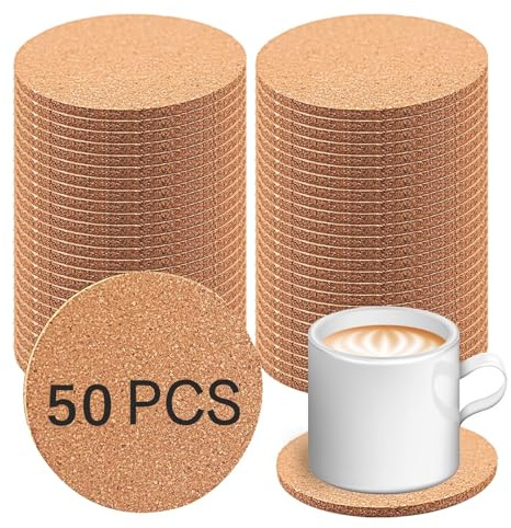 50 pcs Cork Coasters for Drinks, Bulk Blank Coasters DIY Crafts, Non-Slip, Heat-Resistant, Absorbent and Reusable Coffee Coaster for Home Tabletop Decoration