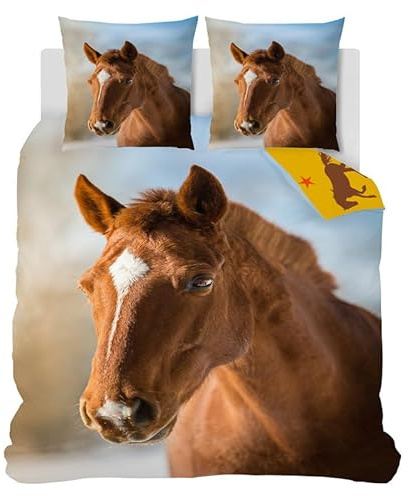 SYHIEGO Housse de Couette 140x200 Brun Chevaux Enfant Parure de Lit 1 Personne Ado Microfibre Animaux Motif Réversible Linge de Lit avec Fermeture Eclair + 2 Taies d'oreiller 65x65cm