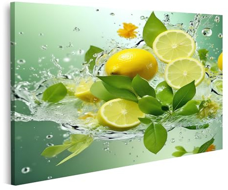 islandburner Bild auf Leinwand Zitronen Minzwasser spritzt Tropfen Küchenbild für Küche Bilder Wandbilder Poster
