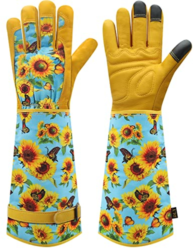 DLY Gartenhandschuhe-Damen und Herren, Gartenhandschuhe Dornenfest-Rosenhandschuhe, Lange-Dornenfeste-Leder-Garten-Handschuhe, Arbeitshandschuhe mit Unterarmschutz