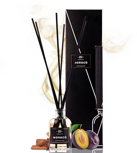 Raumduft Reed Diffuser mit 6 Duftstäbchen - Pflaume, Weihrauch & Zimt Öl Duft, Lufterfrischer für Badezimmer, Wohnung Heimdekoration, Intensiv Raumduft Diffuser mit Stäbchen