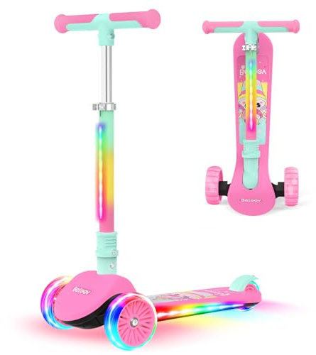 BELEEV A10 Roller Kinder 3-12 Jahre, 3 Räder Faltbare Scooter Kinder mit LED Leuchtenden Lenksäule, Räder, Deck, Höhenverstellbarer, Rutschfestes Deck, Kinderroller 6 Jahre Mädchen Jungen, Dreiräde