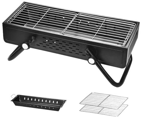 Barbecue a carbonella – Forno da campeggio senza fumo | Grandi griglie a carbonella | Griglia in acciaio inox con grande superficie grill, barbecue a carbonella per tailgating, campeggio, cucina