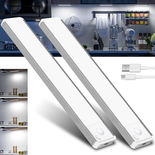 GWULC Luce LED Sottopensile Cucina Luci: Armadio Lampada Sensore Movimento Batteria USB Ricaricabile Senza Fili Interno Strisce Lampade Adesive Sotto Pensile Light Pensile illuminazione Barra