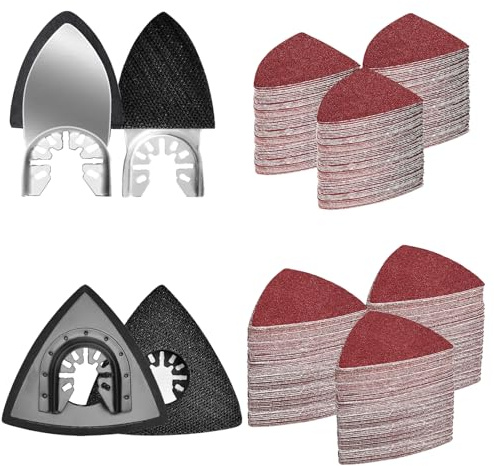 204 Pcs Multi Tool Sanding Pad Kit, 2Pcs Triangle Sanding Pads | 2Pcs Fingertip Sand Pad, 200Pcs 60/80/120/180/240/320 Grits Hook & Loop Sandpaper for Wood/Plaster Surfaces Polish Sanding