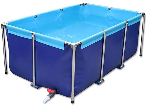 DECAKE Leinwand-Fischteich mit Unterstützung, Aquarium-Poolteich mit Stahlrahmen und Ablassventil für die Wasserspeicherung, Fischzucht, Garnelenzucht, Hydrokulturpflanzen, 001, 1,5 x 1 x
